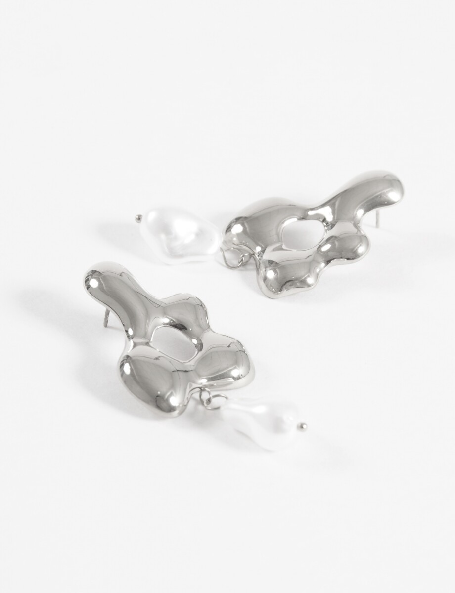 Caravanas flor dije perla acero - plateado 