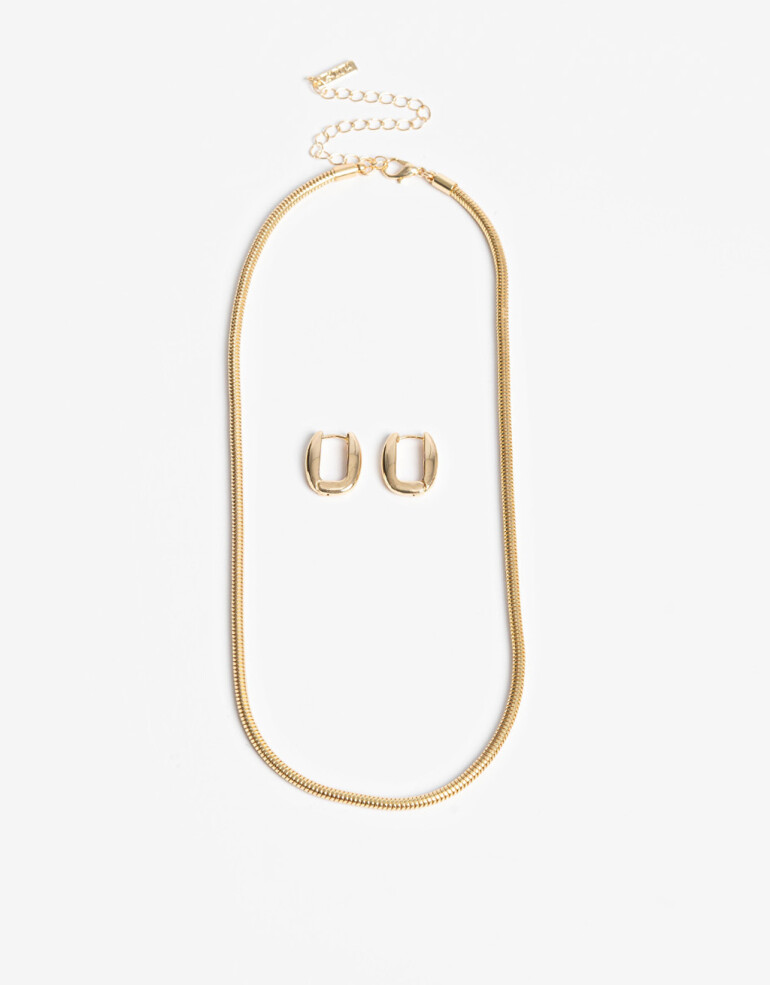 Bijouterie Set Metal Set De Argollas Y Collar - Dorado