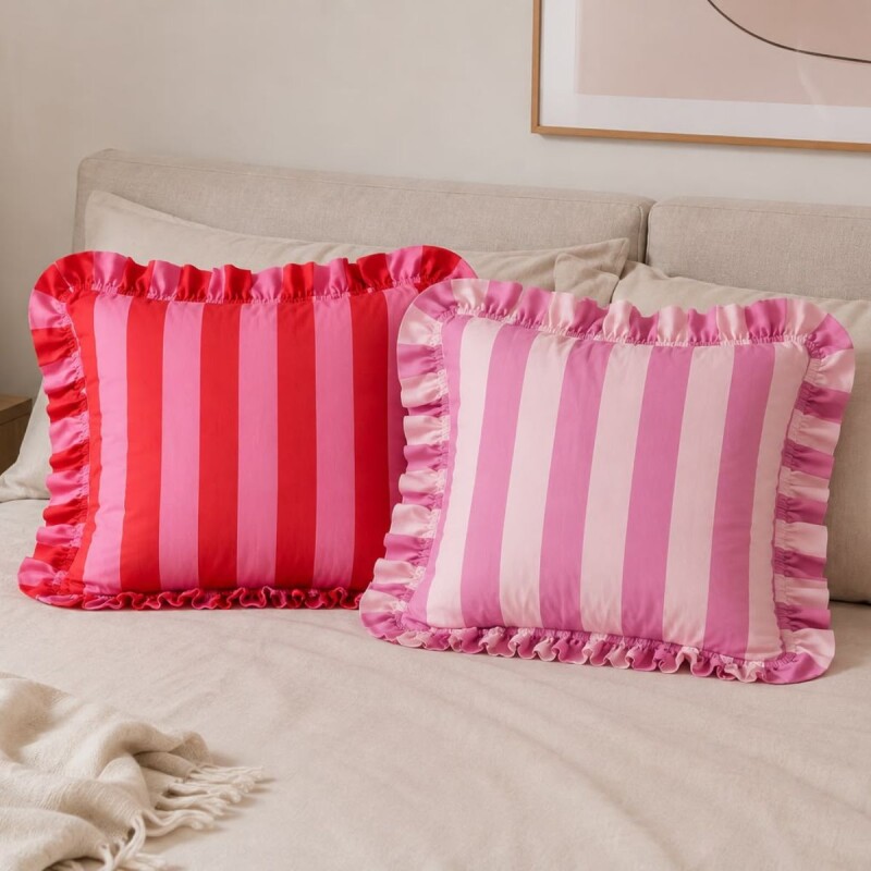 ARJJ Funda Almohadón Decorativo Volados 45 X 45 Cm Fucsia