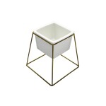 MACETA CERAMICA CUAD. 11x11x16CM BLANCO/DORADO MACETA CERAMICA CUAD. 11x11x16CM BLANCO/DORADO