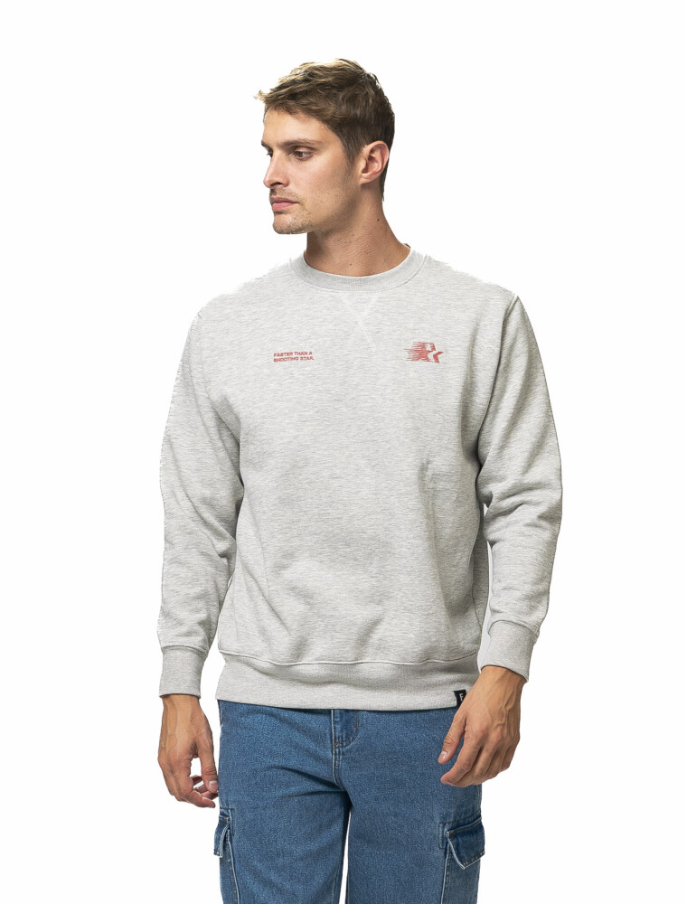 Buzo de Felpa Cuello Base Estampado Sidney Gris Claro Melange