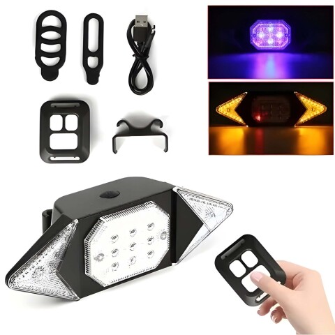 Luces Señaleros LED Recargable Control Remoto Bicicleta Mono Color Negro