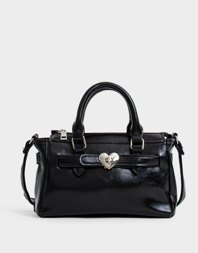 City Romántico Cartera City Con Broche - Negro