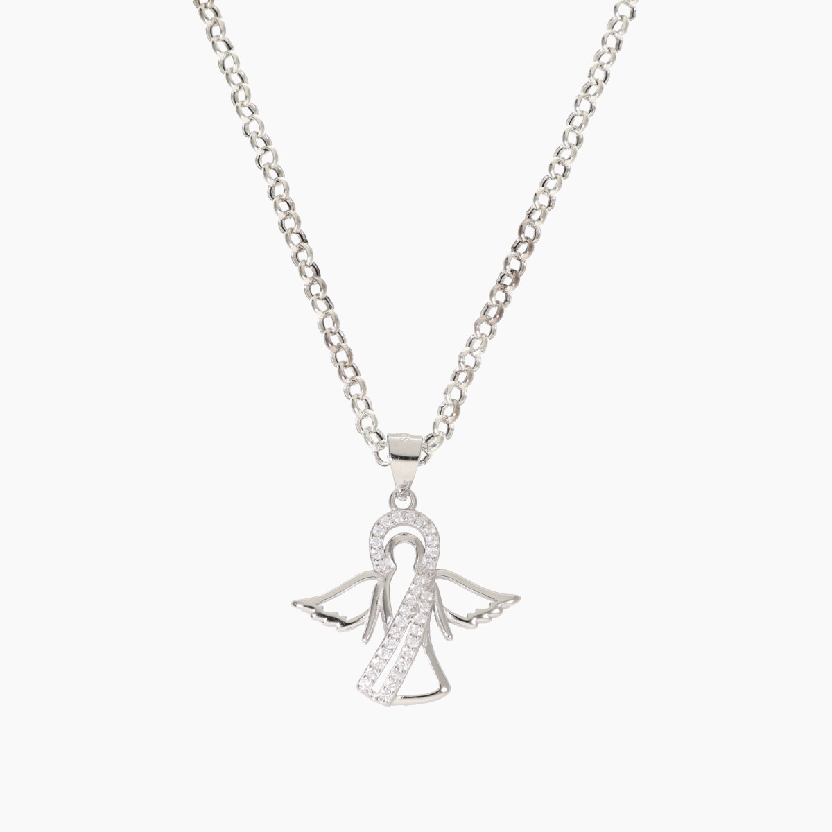 Cadena Con Dije ángel De La Guarda En Plata 925 Y Circonias 