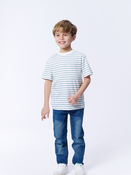 Remera Manga Corta Estampa Rayas Blanco Y Verde