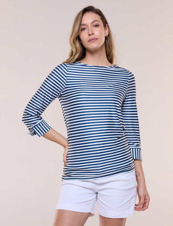 Remera De Playa Upf 50 Lineas AZUL/BLANCO