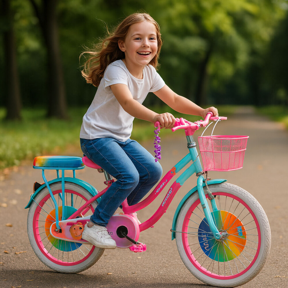 Bicicleta Rodado 20 Multicolor Canasto y silla trasera Rosa