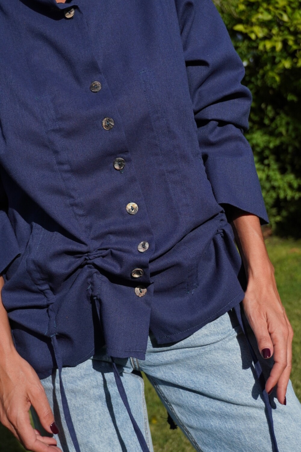 Nácar Shirt Lino Azul Marino