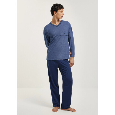 PIJAMA ML MASC AZUL MESCLA