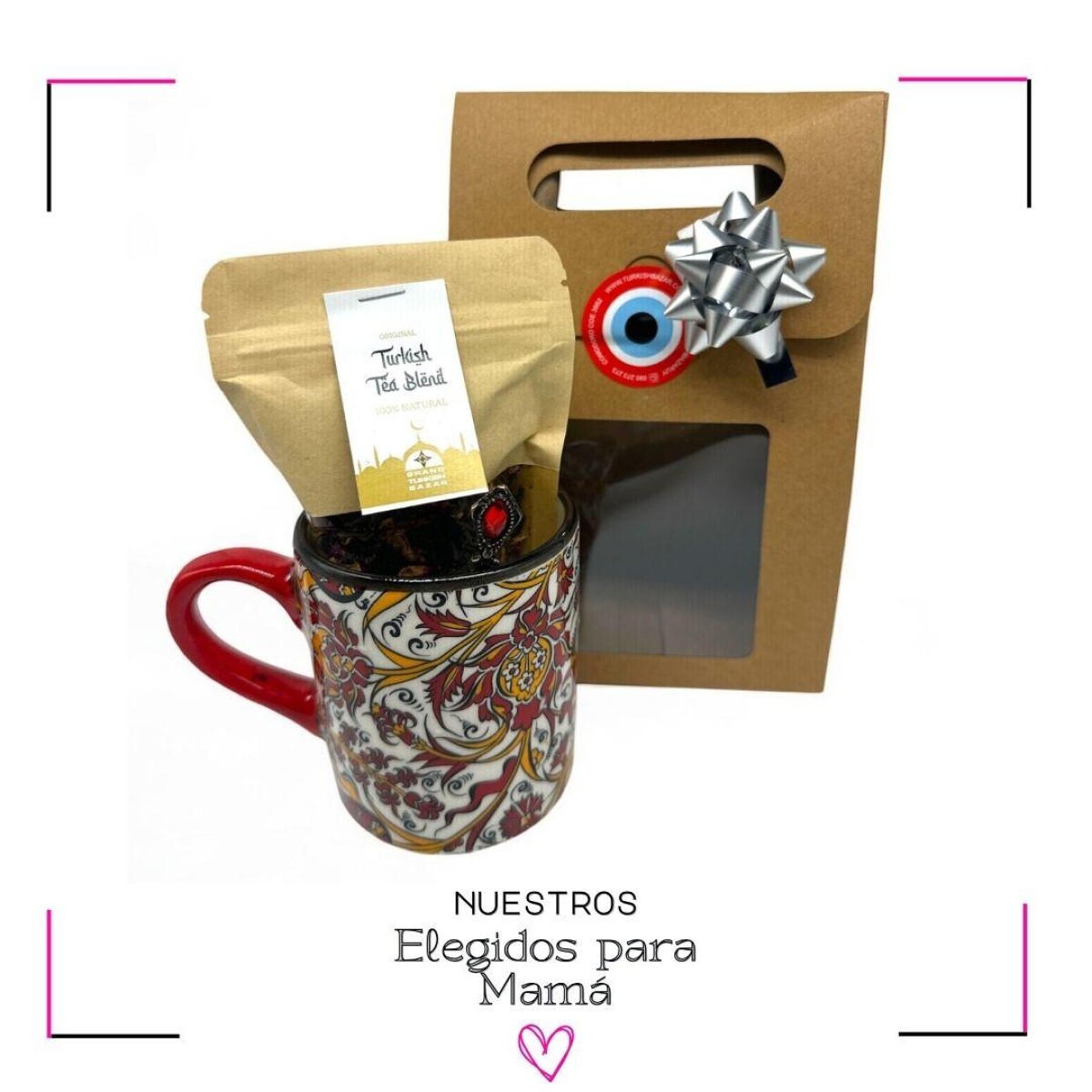 BOX TAZA + TÉ + CUCHARA - Rojo y Blanco 