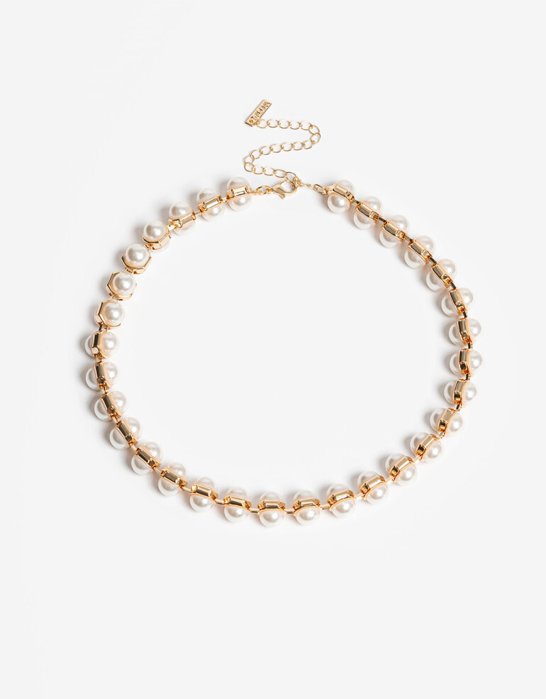 Collares Cortos Perla Collar Corto Perla Sintética - Dorado