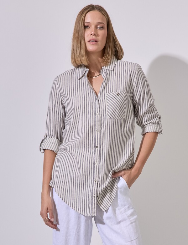 Camisa Algodon Lineas BEIGE/MULTI