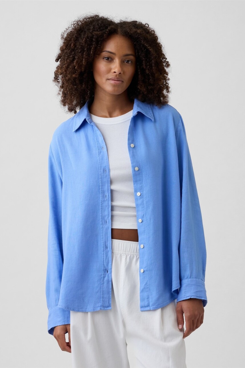 Camisa De Lino Mujer Shirting Blue