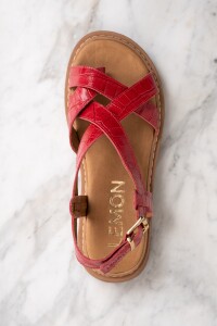 Sandalia Croco Cuero Rojo