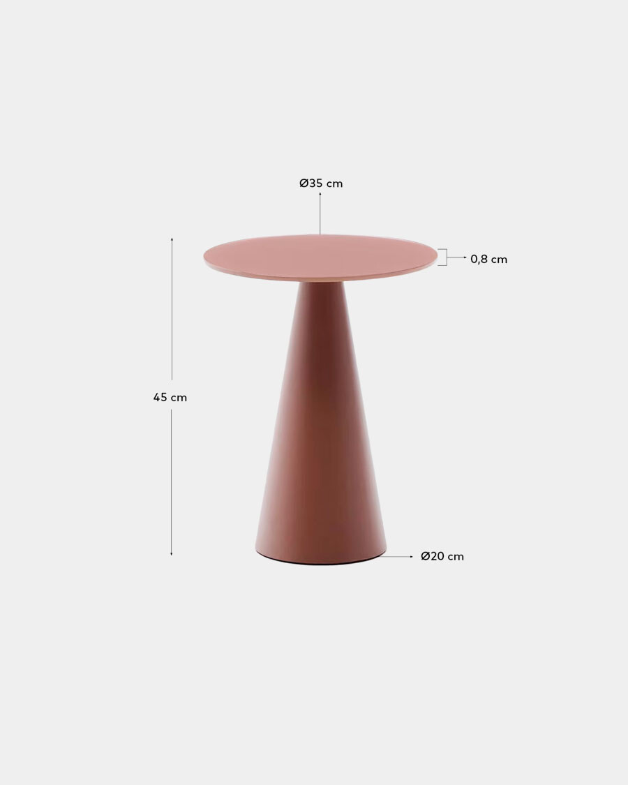 Mesa auxiliar Wilshire vidrio templado glaseado y acero acabado pintado terracota mate Ø35cm Mesa auxiliar Wilshire vidrio templado glaseado y acero acabado pintado terracota mate Ø35cm
