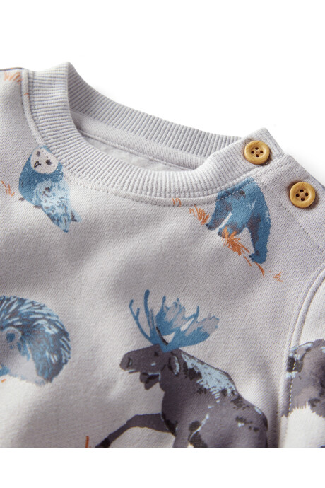 Set dos piezas de algodón orgánico afelpado, pantalón y buzo, diseño bosque Sin color