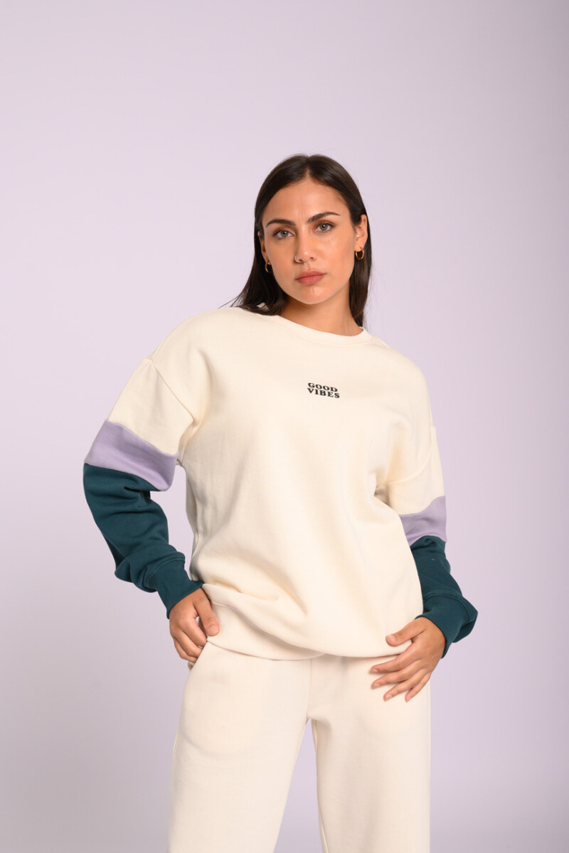 Buzo felpa oversize - Estampa bordada Crudo