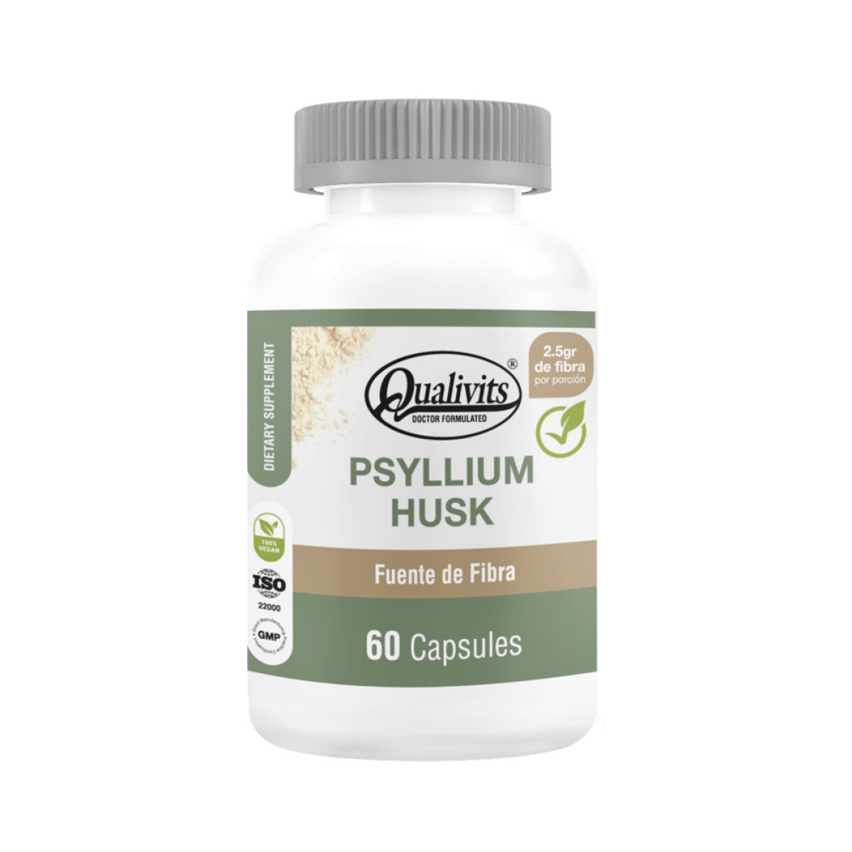 Qualivits Psyllium Husk Fuente de Fibra 60 Cápsulas | Suplemento Digestivo Natural