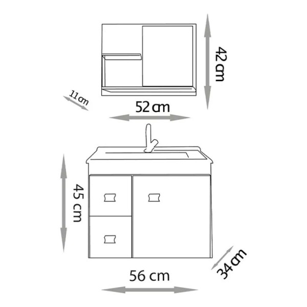 MUEBLE BAÑO SUSPENDIDO 60 CM CON MESADA Y ESPEJO BLANCO/ALMENDRA MUEBLE BAÑO SUSPENDIDO 60 CM CON MESADA Y ESPEJO BLANCO/ALMENDRA