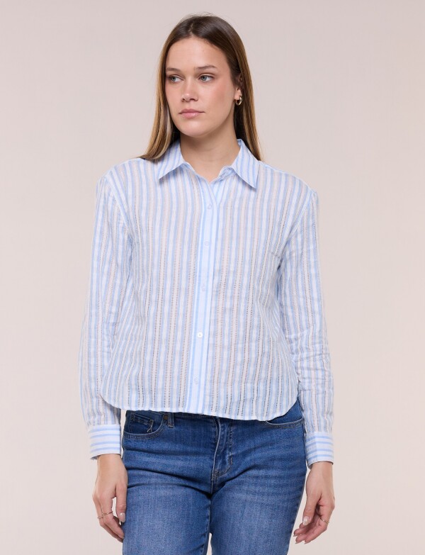 Camisa De Algodón A Rayas Con Detalle De Puntilla MULTI/CELESTE
