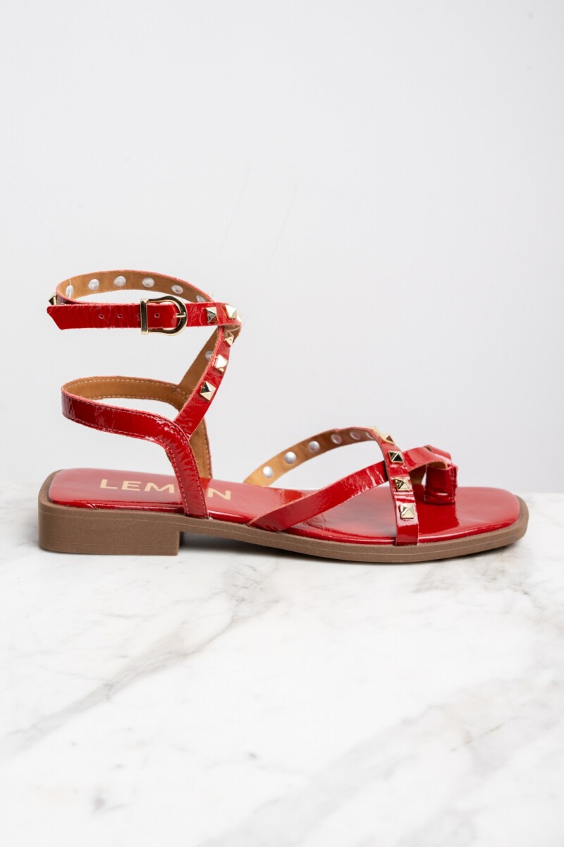 Sandalia Charol Tachas Rojo
