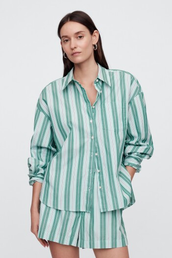 Camisa Poplin Big Mujer Green Stripe