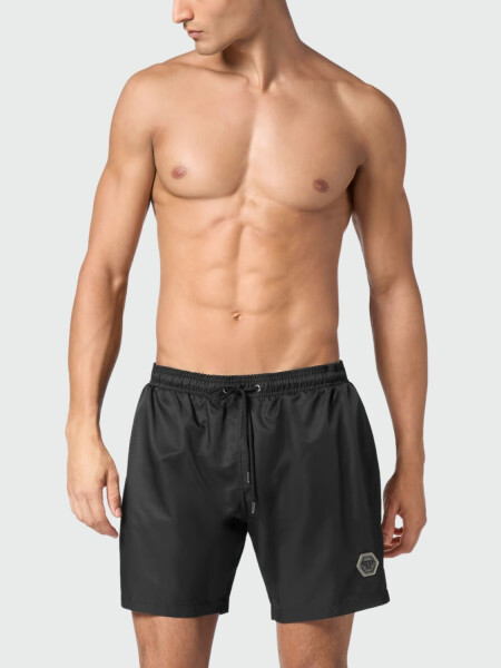 PHILIPP PLEIN - short de baño negro con diseño Hexagon Negro