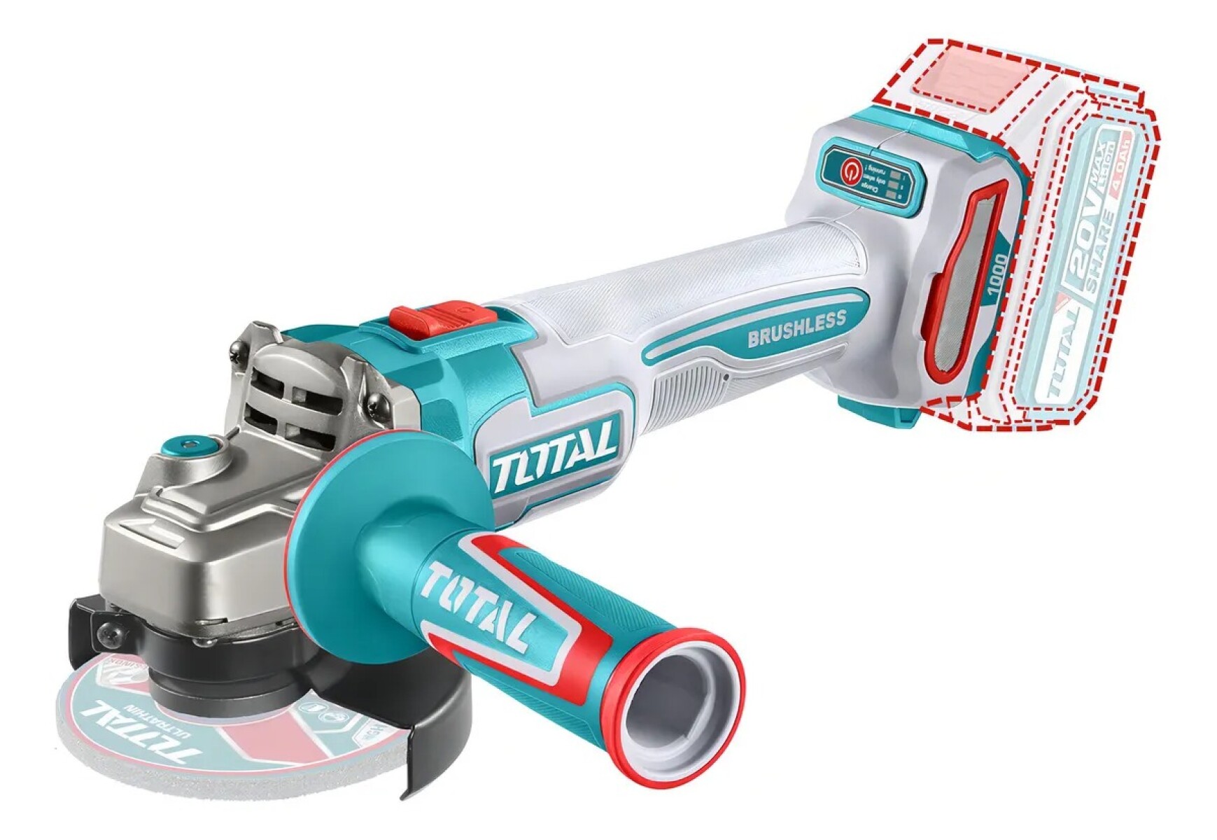 Amoladora Inalámbrica Total 20v Industrial - 4.1/2 Pulgadas, 115mm - No Incluye Batería Ni Cargador 