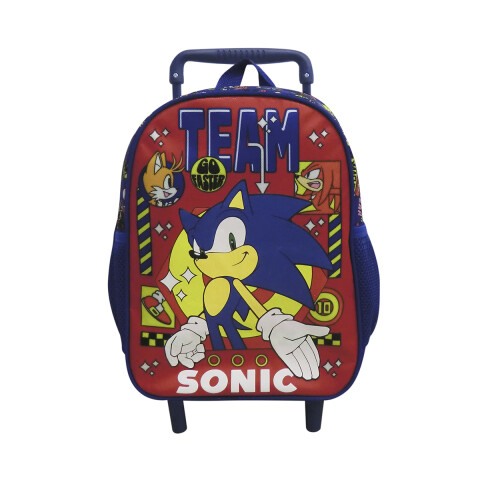 Mochila Infantil Sonic con Carro Tafeta Chica 30 x 23 cm ROJO/AZUL