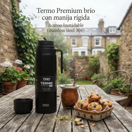 Termo brío premium 1 litro con pico cebador en acero inox Negro