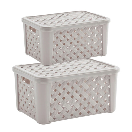 Set X2 Cajas Canastos Organizadores Rattan c/ Tapa Paramount Crema