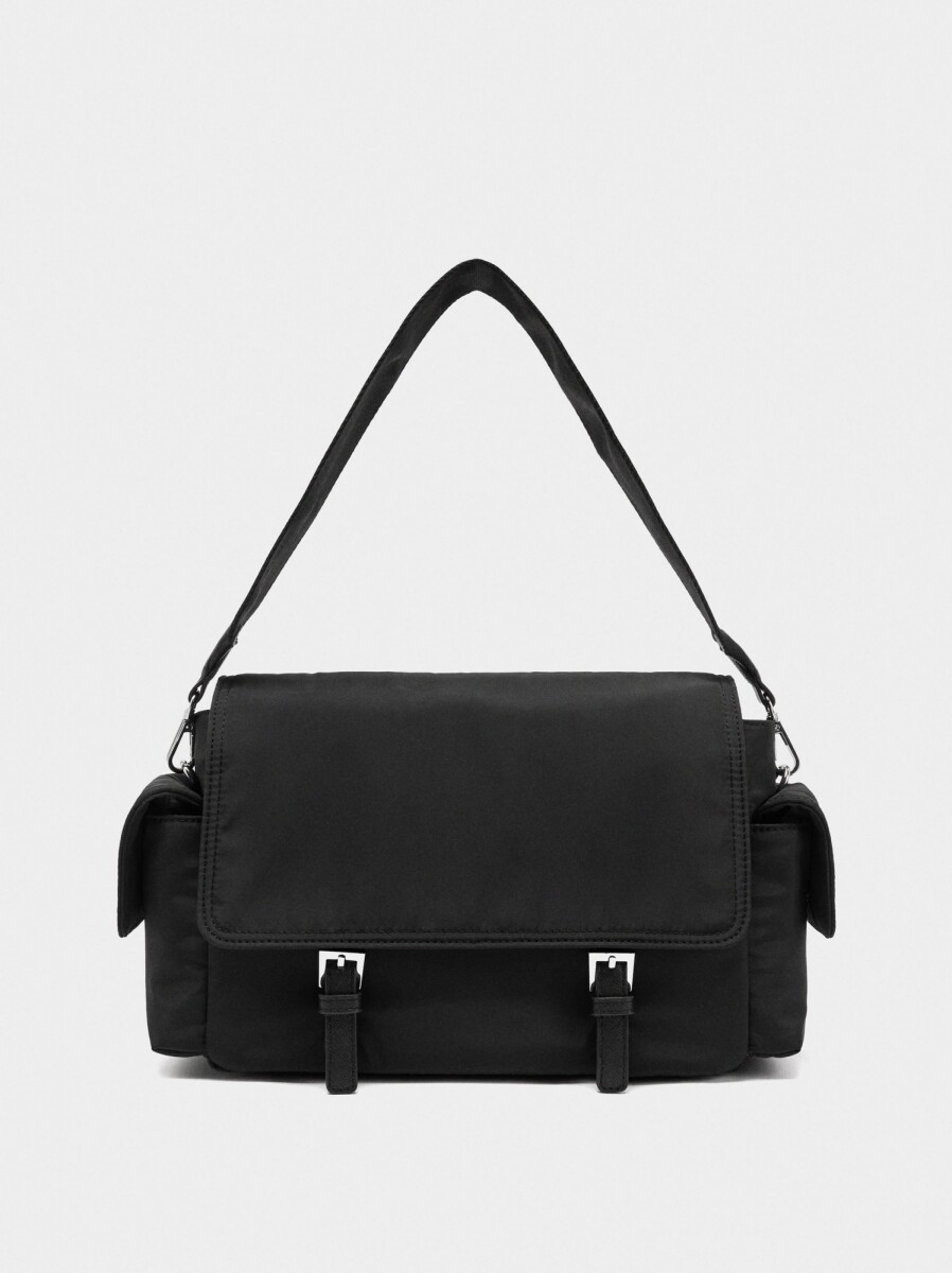 Bolso Bandolera De Nylon Con Solapa - negro 