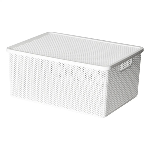 CESTO ORGANIZADOR LINEA CON TAPA BLANCO 36X26X16 CM. BLANCO