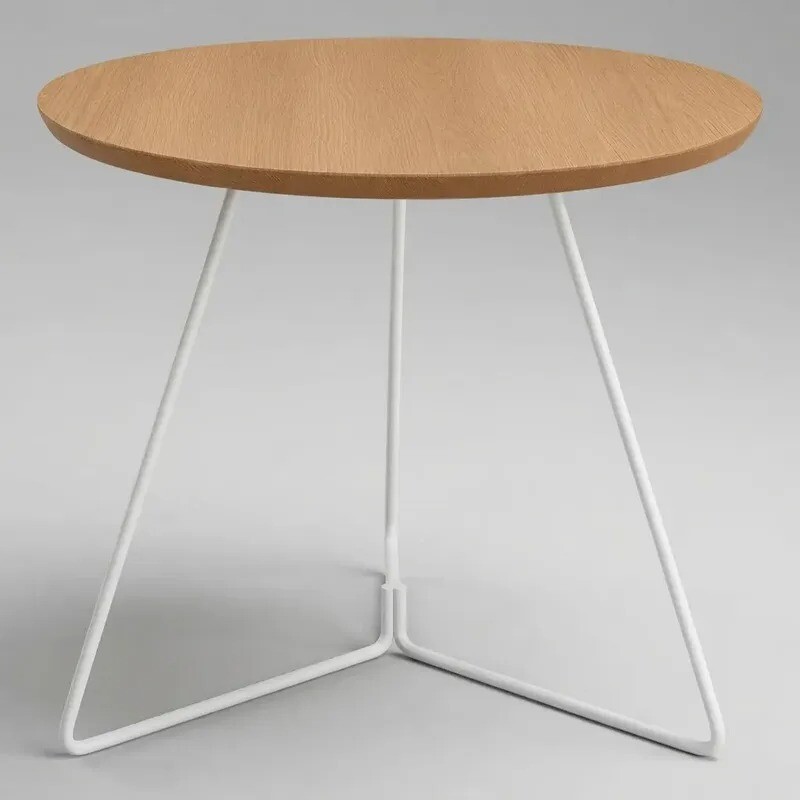 MESA LATERAL REDONDA - TAPA DE MADERA COLOR MIEL Y PIE EN METAL BLANCO 45cms MESA LATERAL REDONDA - TAPA DE MADERA COLOR MIEL Y PIE EN METAL BLANCO 45cms