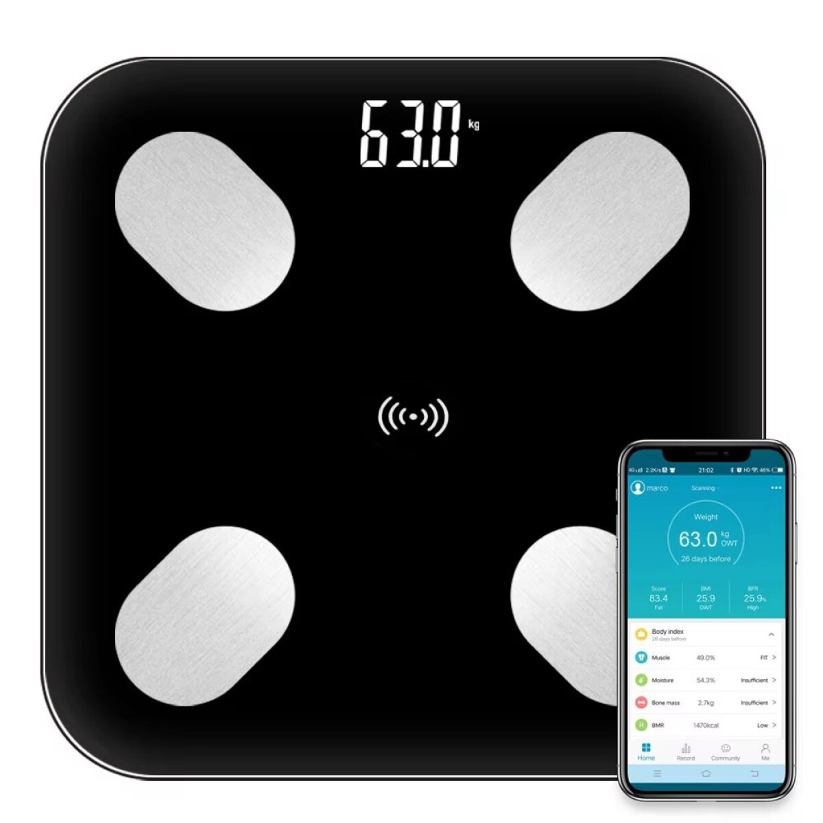 Balanza Inteligente Digital Baño App Smart Monitoreo180 Kg 