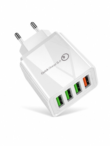 FICHA CARGADOR RAPIDO 4 ENTRADAS USB BLANCO