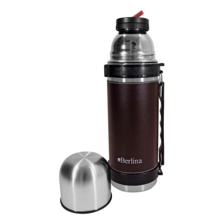 Termo acero inoxidable Berlina 1L forrado en cuerina con asa y pico cebador Marrón