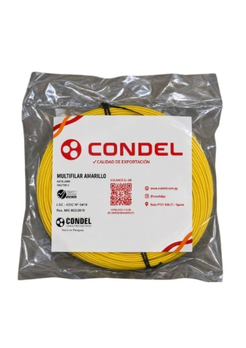 CABLE MULTIFILAR 0,50MM2 AMARILLO CONDEL 