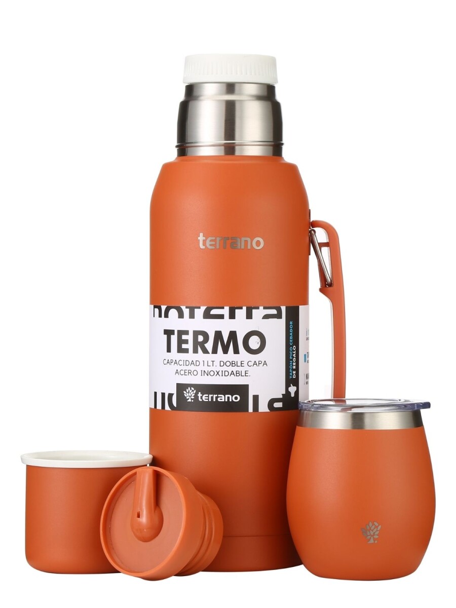 Set Acero 1Lt. Mate con Tapa - Terracota 