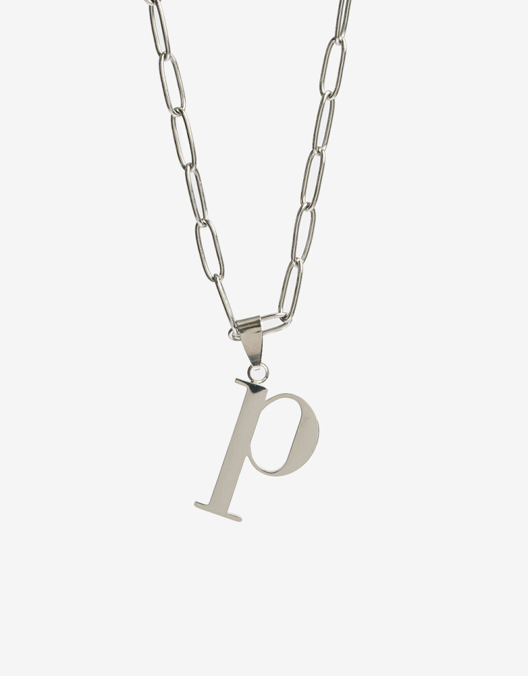 Cadena Corta con Dije Letras Collar De Acero Con Inicial P - Plateado