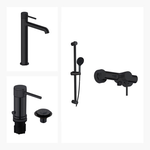 JUEGO DE GRIFERIA INCLUYE LAVATORIO ALTO,BIDET Y DUCHA EXT NEGRO
