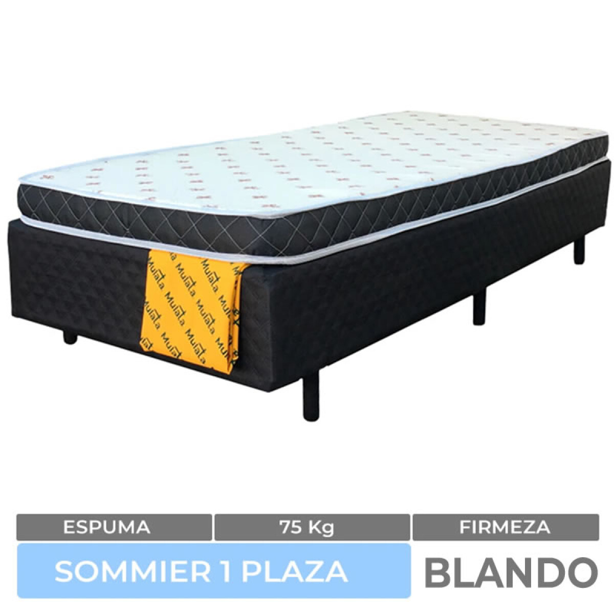 UNA PLAZA + BOX - Conjunto de Sommier Quito Espuma 1 plaza 188x78x44 70K 