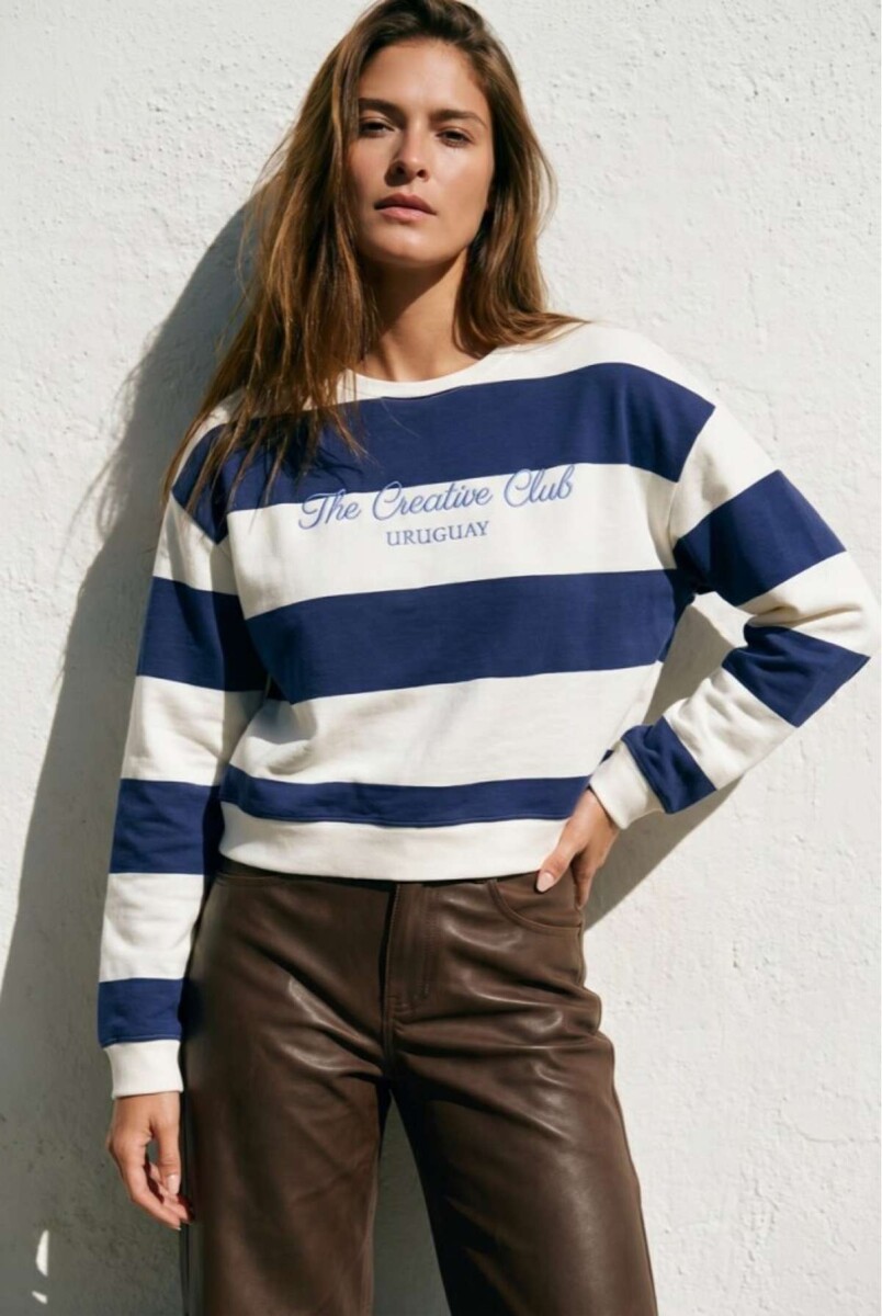 Sweater Bordado Algodon Lavado - Azul 