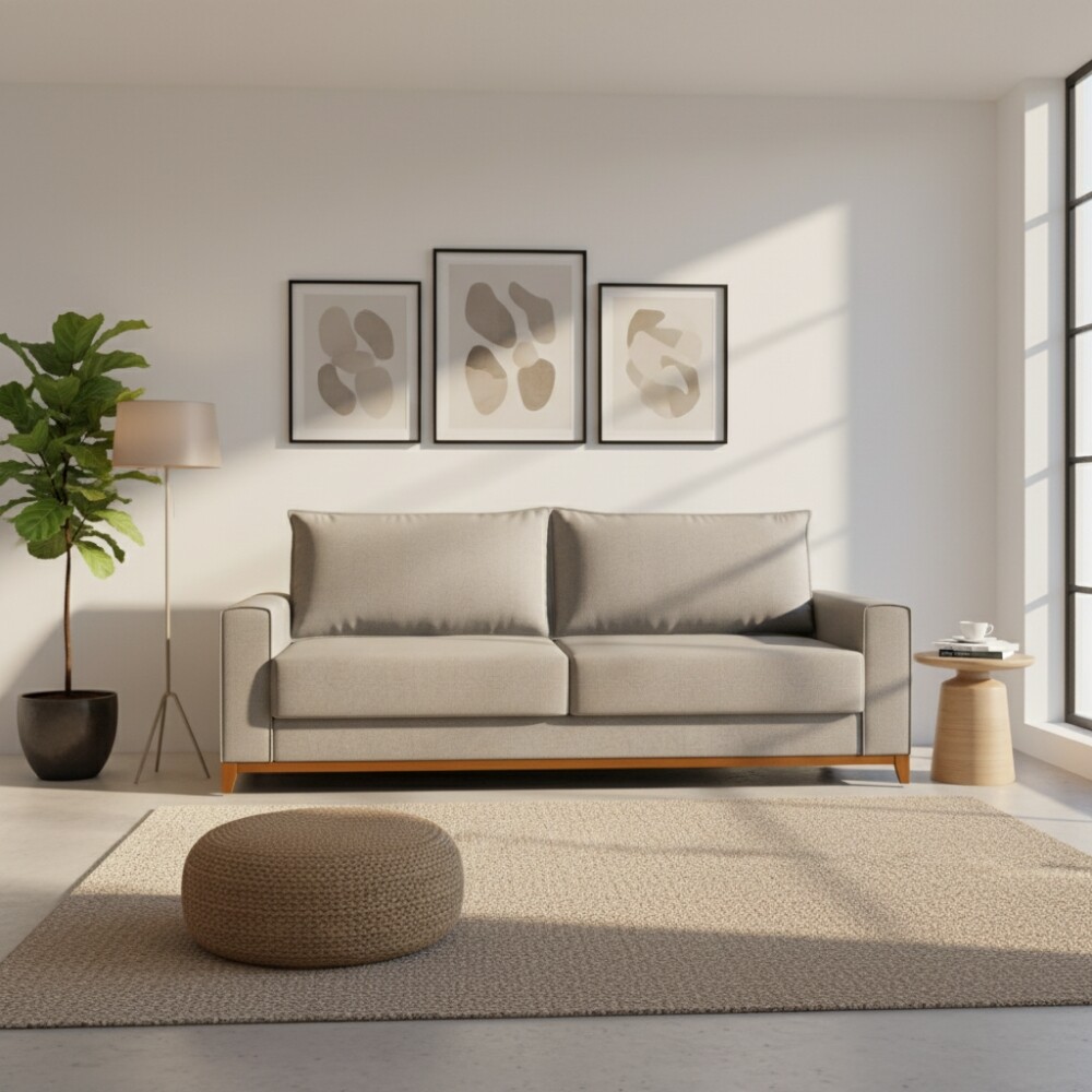 SOFÁ SILLON 3 CUERPOS PATAS DE MADERA BEIGE