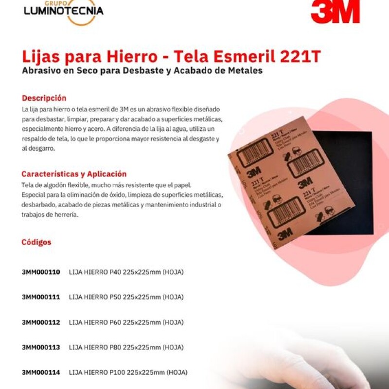 LIJA HIERRO/TELA ESMERIL P50, 225 mm x 275 mm (HOJA) - 3M LIJA HIERRO/TELA ESMERIL P50, 225 mm x 275 mm (HOJA) - 3M