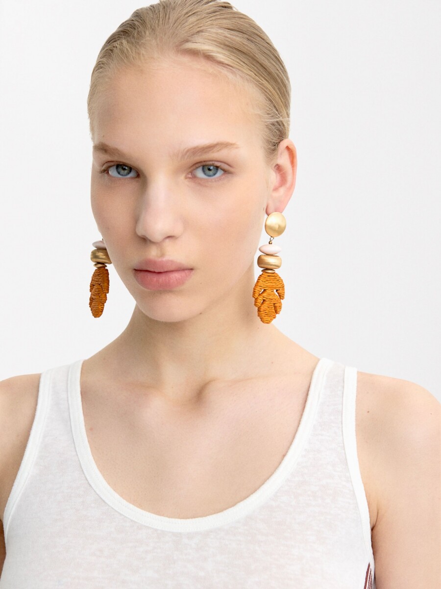 Pendientes Largos De Rafia naranja