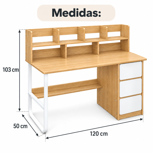 Escritorio 3 Cajones Con Estantes De Madera Y Metal Movi Esh0027m MARRON