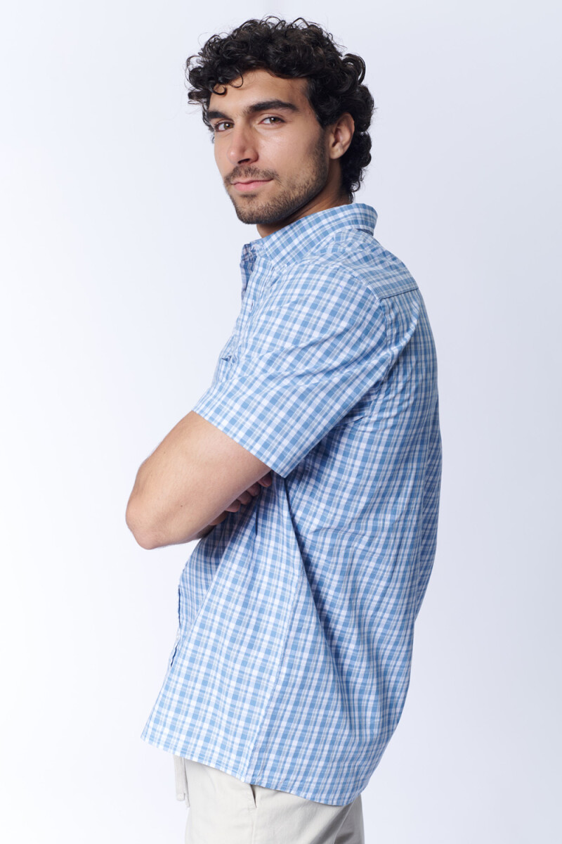 Camisa manga corta a cuadros Azul