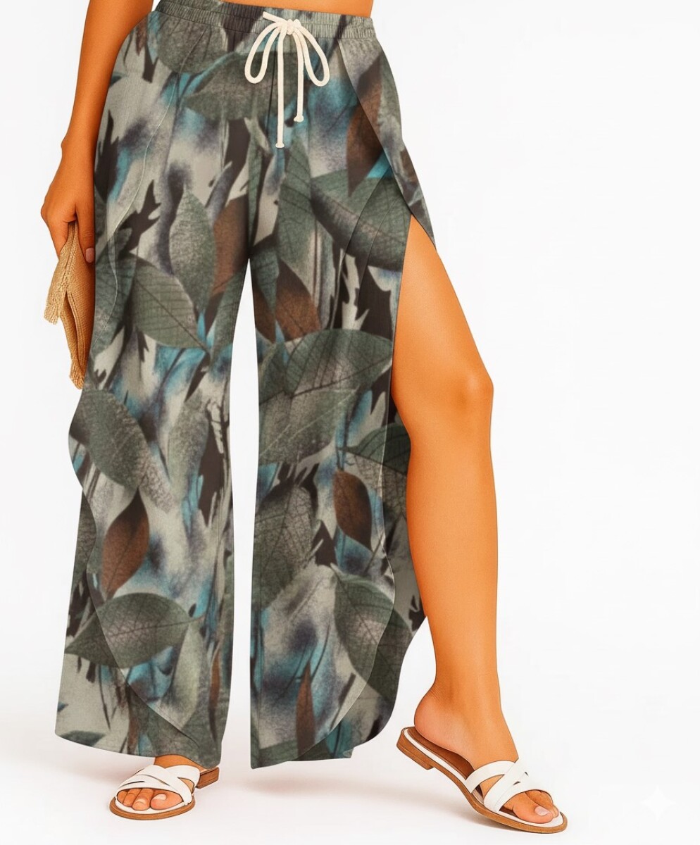 Pantalón Palazzo Elastizado Estampado con Abertura - M2 