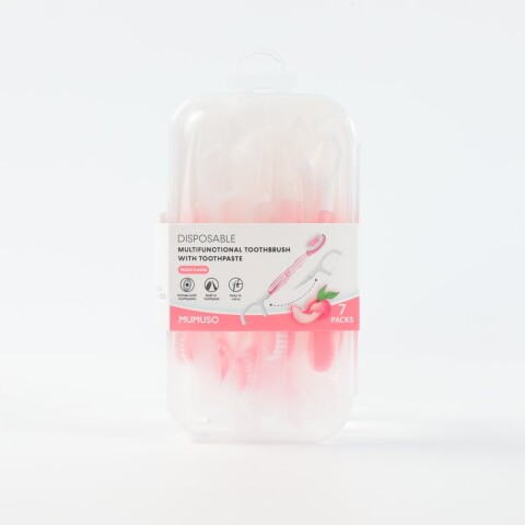 CEPILLO DENTAL MULTIFUNCIONAL DESECHABLE CON PASTA DENTAL SABOR DURAZNO (7 UNIDA CEPILLO DENTAL MULTIFUNCIONAL DESECHABLE CON PASTA DENTAL SABOR DURAZNO (7 UNIDA